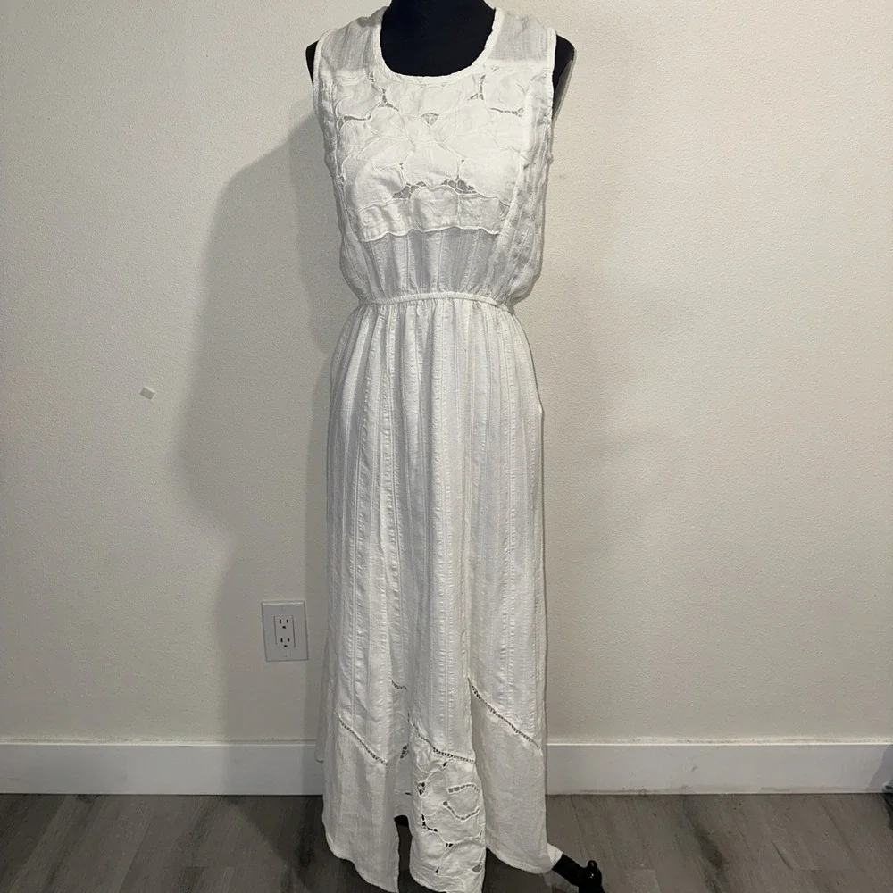 Espencer Alexis Vintage  White Sleeveless Floral Design‎ Dress Sz 10   95%rayon